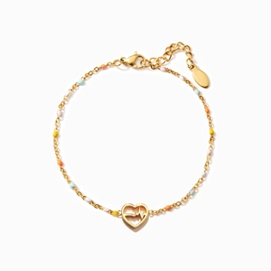 Bracelet Battement de Cœur en Argent Sterling 925 Plaqué Or Femme Perles Colorées Cœur EKG Ligne Bijoux Mode Cadeau Amitié