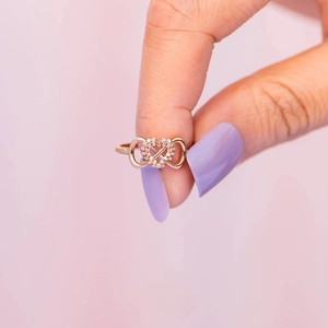 Elegant rose gold s925 silver infinity heart ring with sparkling crystal stones