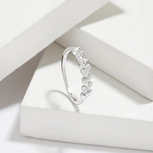 Macro shot of S925 sterling silver leaf ring with pavé-set sparkling cubic zirconia