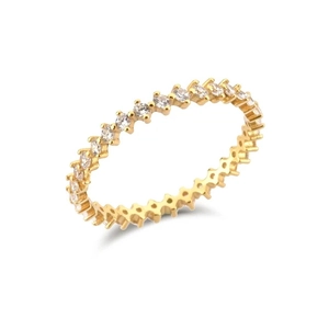 Elegant gold S925 silver ring featuring a full circle of white zircon stones in minimalist style