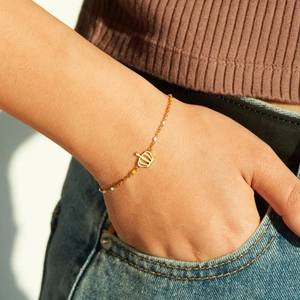Bracelet en argent sterling S925 doré avec perles colorées et pendentif couronne