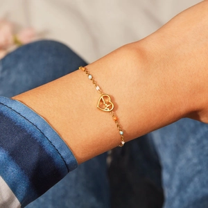 Bracelet élégant en argent S925 doré avec perles colorées et breloque cœur battant