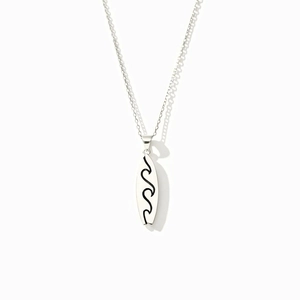 Minimalist S925 sterling silver wave necklace featuring a sleek surfboard pendant