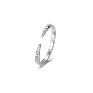 Minimalist S925 sterling silver open adjustable ring with zircon-studded double tips