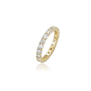 Eternity gold ring with sparkling cubic zirconia stones shown on a clean white background