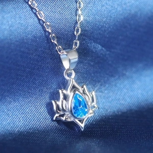 925 Sterling Silver Lotus Pendant Necklace Rhinestone Water Drop Flower Link Chain For Women Elegant Fashion Jewelry Gift