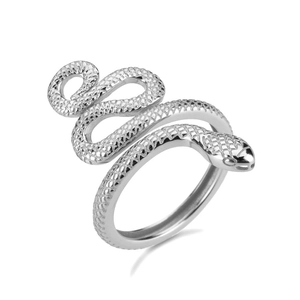 Minimalist S925 sterling silver snake ring with textured scale details and wrap design