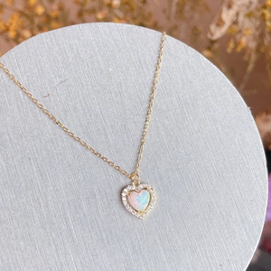 925 Sterling Silver Heart White Opal Pendant Necklace For Women Pave Rhinestone Gold Silver Plated Clavicle Cable Chain Jewelry