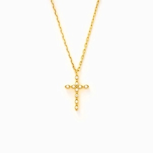 Elegant gold S925 sterling silver cross necklace featuring minimalist cubic zirconia inlay