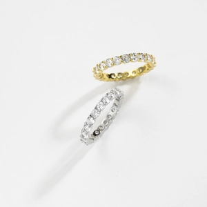 Dual stackable S925 sterling silver eternity rings with round-cut cubic zirconia stones