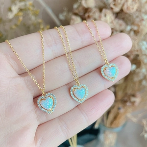 Elegant gold S925 sterling silver necklaces with heart-shaped opal and zircon pavé