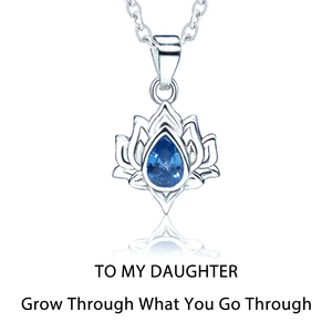 925 Sterling silver lotus necklace with blue teardrop zircon for daughter's gift