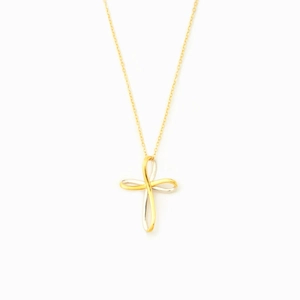 Collier Pendentif Croix Infini en Argent Sterling S925 Bicolore Électroplaqué Or Argent Chaîne de Clavicule de Mode pour Femme Bijoux