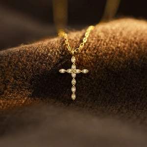 925 Sterling Silver Cross Necklace For Women With Cubic Zirconia Gold Plated Elegant Religious Pendant Jewelry Gift