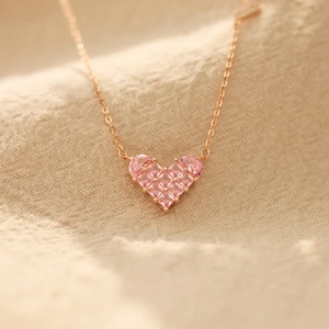 S925 Sterling Silver Pink Zirconia Heart Necklace For Women Elegant Double Love Pendant Fashion Jewelry Clavicle Chain Gift