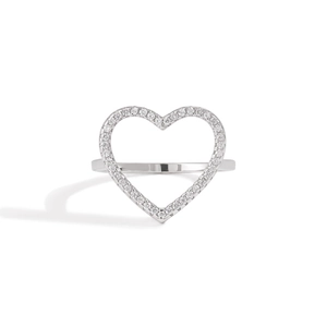 Minimalist S925 sterling silver heart ring with sparkling pavé cubic zirconia accents