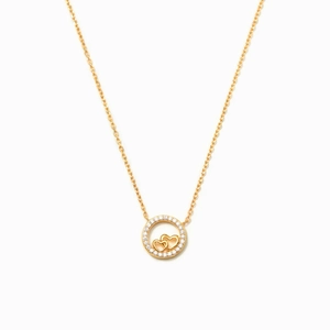 925 Sterling Silver Double Heart Pendant Necklace Gold Plated Circle Rhinestone Inlay Fashion Jewelry Women Mother Day Gift