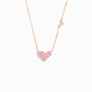 S925 silver rose gold heart necklace with pink zircon gemstones and asymmetric chain