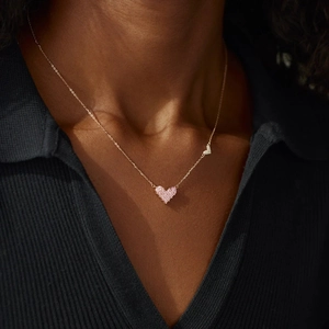 Rose gold s925 silver necklace with pink heart pendant and small white heart detail