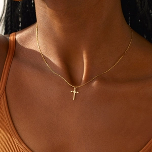 Minimalist S925 sterling silver infinity cross necklace with marquise zircons in gold finish