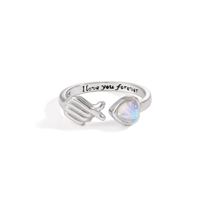 S925 Sterling Silber Ring mit Mondstein-Herz und I love you forever Gravur auf Band