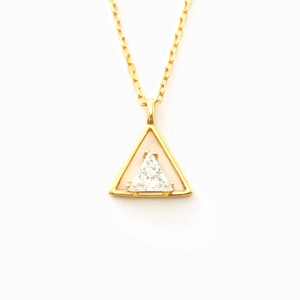 S925 sterling silver gold necklace with double triangle pendant and zircon gemstone