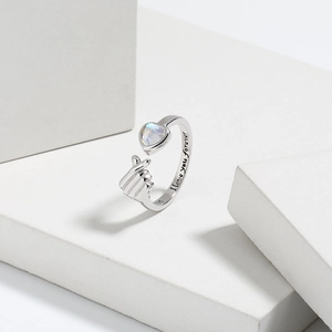 S925 Sterlingsilber Verstellbarer Ring Herzform Strass Bi Xin Geste Offener Ring Gravierter Romantischer Schmuck Für Damen
