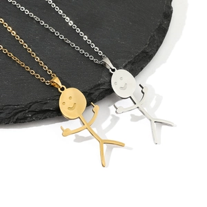 925 Sterlingsilber Strichmännchen Anhänger Halskette Für Damen Lustige Mittelfinger Geste Lächeln Gesicht Minimalistisch Schmuck Geschenk