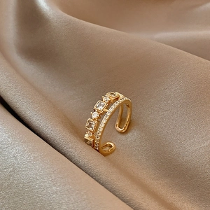Double Layer 925 Sterling Silver Zirconia Ring For Women Adjustable Light Luxury Full Rhinestone Fashion Jewelry Finger Ring