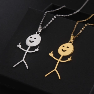 Minimalistische S925 Silberne Strichmännchen-Halsketten in Gold und Silber im Humor-Stil