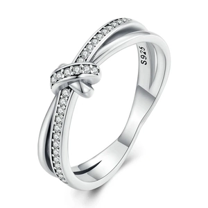 S925 sterling silver crisscross knot ring with sparkling paved stones in silver finish