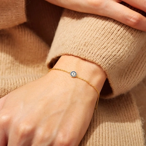 Elegant gold S925 sterling silver evil eye bracelet with blue and white zircon stones