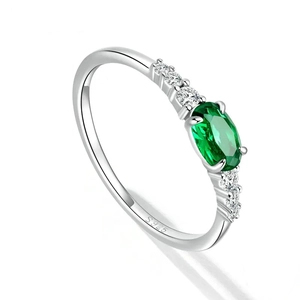 Bague en Argent Sterling 925 avec Strass Ovales Violets Verts pour Femme Minimaliste Mode Électroplaqué Incrusté Bijoux Cadeau