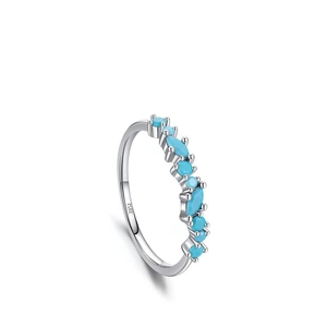Bague élégante en argent sterling S925 avec grappe de pierres turquoise en vague