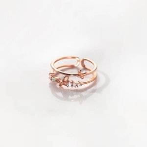 925 Sterling Silver Double Layer Butterfly Open Ring For Women Minimalist Fashion Adjustable Zirconia Ring Jewelry Gift