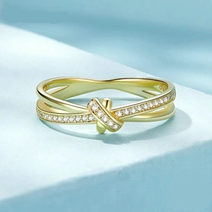925 Sterling Silver Cross Knot Ring For Women Entwined Rhinestone Minimalist Finger Ring Elegant Fashion Jewelry Wedding Dating Gift