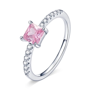 Eleganter s925 Silberring mit rosa quadratischem Edelstein und glitzerndem Pavé-Besatz