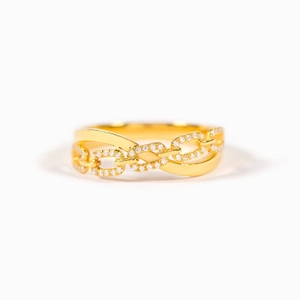 Anello a catena in argento S925 dorato con zirconi dal design minimalista