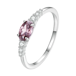 Bague en argent sterling S925 avec zircon ovale violet et diamants d'accentuation