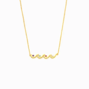 S925 sterling silver wave necklace in gold finish with colorful round birthstones