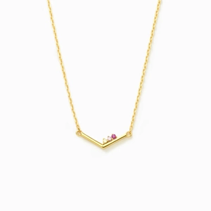 Collier Pendentif en V en Argent Sterling S925 pour Femme Pierre d'Anniversaire Personnalisée Plaqué Or Chaîne
