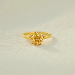 Bague Nœud Élégante en Argent Sterling 925 pour Femme Bague Nœud d'Amour Plaquée Or Avec Pavé de Strass Bijoux de Mode