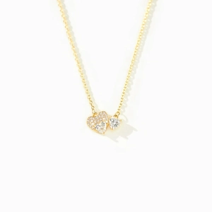 Elegant gold plated S925 silver double heart pendant necklace with shimmering crystals
