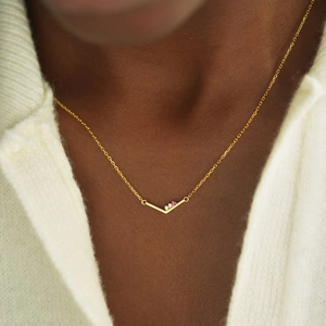 Collier minimaliste en argent S925 en forme de V avec pierres de naissance pour femme