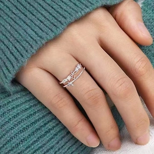 Elegant S925 sterling silver double-layer ring with sparkling zircon butterfly design