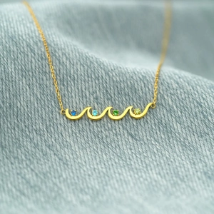 S925 Sterling Silver Wave Pendant Necklace For Women Personalized Birthstone Clavicle Chain Gold Plated Rhinestone Jewelry Birthday Gift