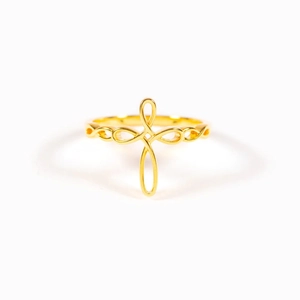 S925 sterling silver golden infinity cross ring featuring a woven textured band