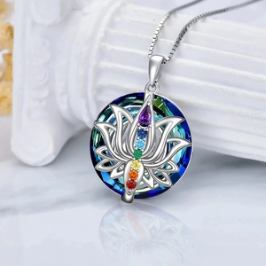 Collana con Ciondolo in Cristallo a 7 Chakra in Argento Sterling 925 con Fiore di Loto per Donna Yoga Gioielli per Guarigione Spirituale Regalo