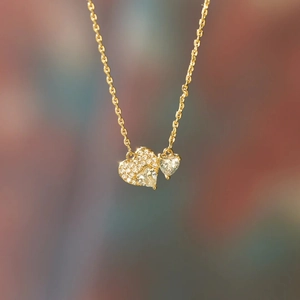 S925 Sterling Silver Double Heart Pendant Necklace For Women Elegant Gold Plated Pave Rhinestone Clavicle Chain Jewelry Gift