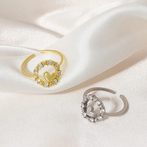Bagues cœur en argent S925 réglables en finitions or et argent avec pierres en zircon
